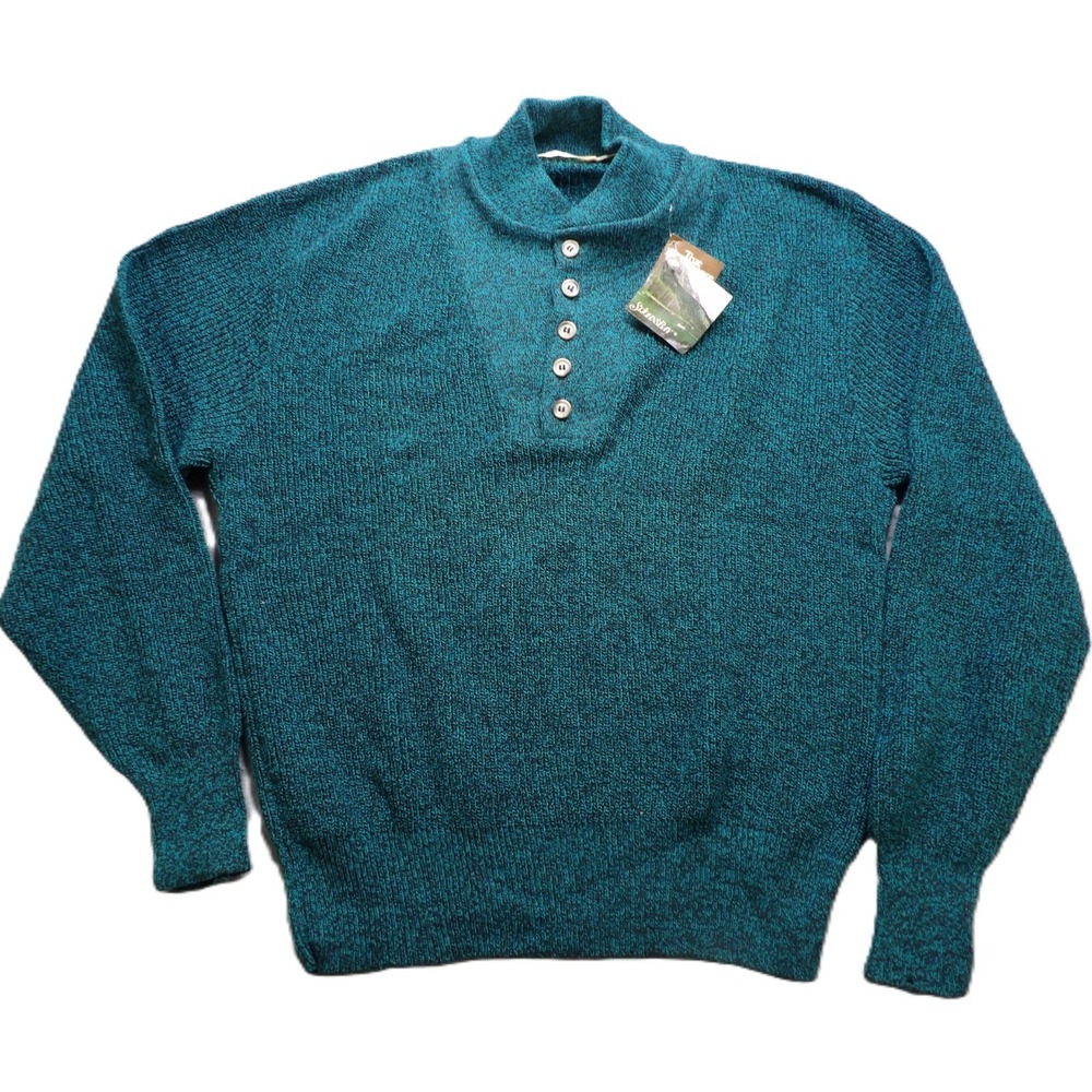 NWT VTG 90s St John's Bay Men L Teal Cotton Mock Neck Button Placket Sweater USA